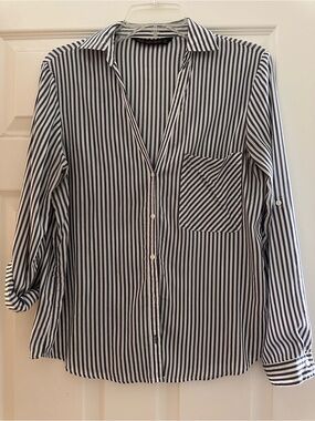 Zara Basics Striped Button-Front Blouse